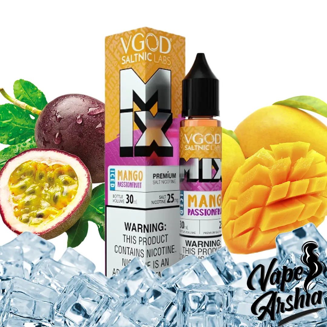 Mango-Passion-Fruit-Iced-Vgod-Saltnic.webp سالت انبه پشن فروت یخ ویگاد | Mango Passion Fruit Iced Vgod - Image 1
